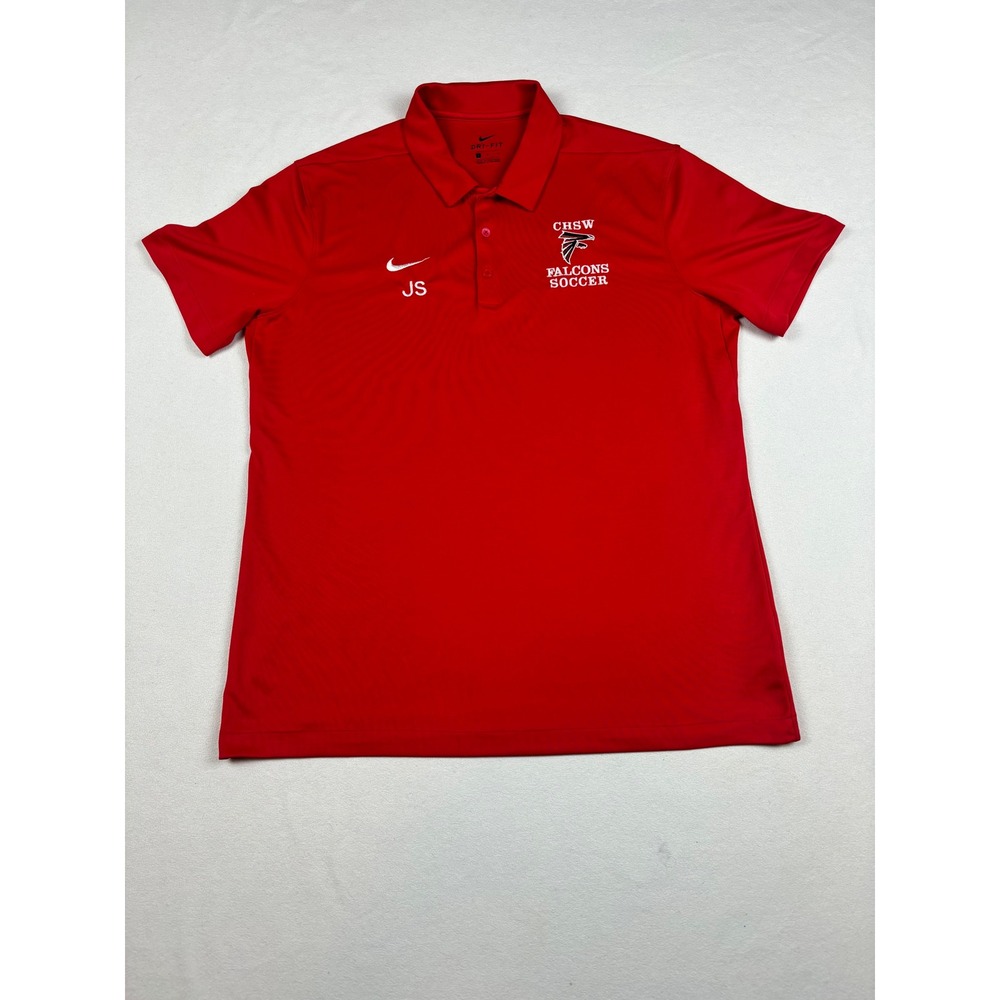 Nike Dri-FIT Mens Large Red CHSW Falcons Soccer‎ Polo Shirt Short Sleeve JS